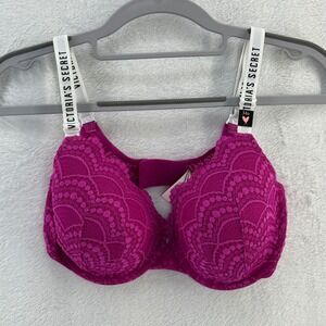 Victorias Secret Dream Angels Lace Push Up Bra 34D White Logo Straps‎